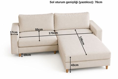 MELRE MİNİ KÖŞE SOL KOLTUK, KREM