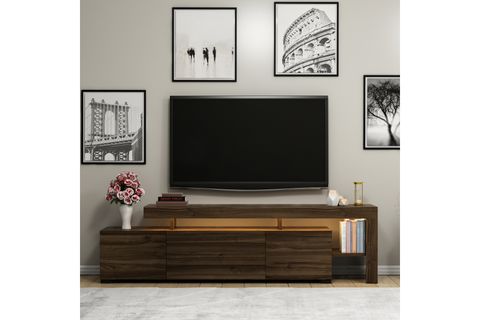 BELİZ LED IŞIKLI TV SEHPASI, CEVİZ