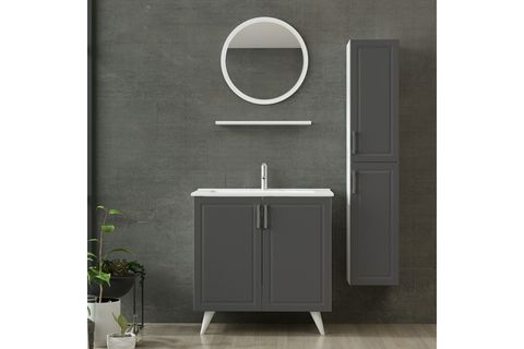SANYA BANYO DOLABI AY2K118, BEYAZ ANTRASİT, 85CM