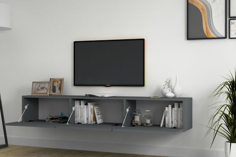 KOBER TV ÜNİTESİ, KOYU GRİ, 180 CM