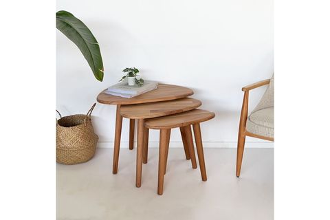 DOĞAL MASİF AHŞAP DAMLA SEHPA SETİ, ÜÇLÜ, KAYIN