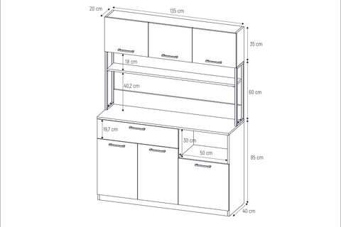 LAVO ÇEKMECELİ ÇOK AMAÇLI KAHVE KÖŞESİ DOLABI, BEYAZ, 6 KAPAKLI