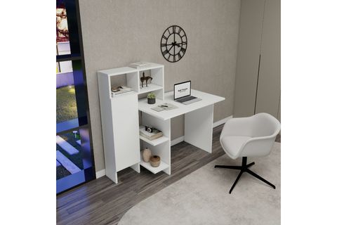 BUĞRA DOLAPLI RAFLI ÇALIŞMA BİLGİSAYAR MASASI, BEYAZ