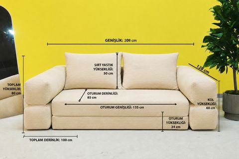 KATLANIR YATAK ÇOK FONKSİYONLU KOLTUK, KREM