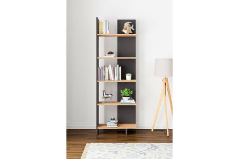 AURA ASİMETRİK KİTAPLIK, 5 RAFLI, ANTRASİT ÇAM