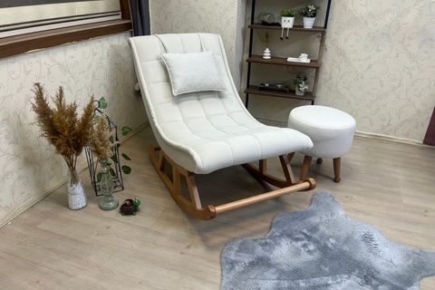 ASEDİA MİSKİN SALLANAN SANDALYE, KREM, AHŞAP, NATUREL AYAK