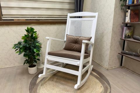 ASEDİA VERANDA HASIRLI MİNDERLİ SALLANAN SANDALYE, KAHVERENGİ, LAKE AYAK