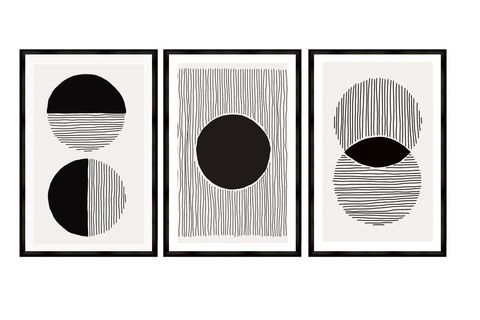 LİNE SHAPES POSTER TABLO SETİ, SİYAH ÇERÇEVELİ, 33X48
