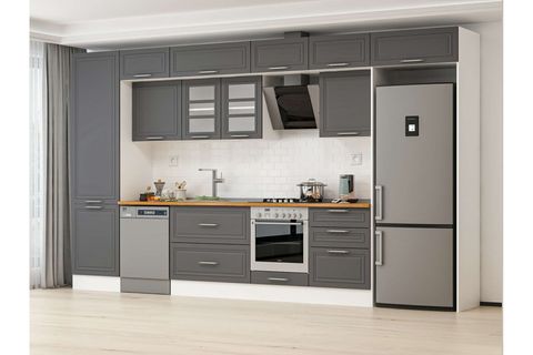 ALVİNKA 410X240 CM KLASİK MEBRAN MUTFAK DOLABI, MBB E90B60S60 3 MEBRAN ANTRASİT SUNTALAM