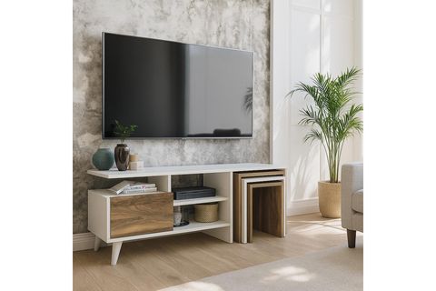 NATURE ZİGON SEHPALI TV ÜNİTESİ, BEYAZ CEVİZ