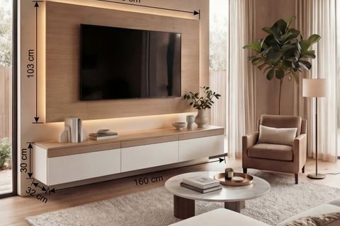 PURELINE LEDLİ DUVAR TV ÜNİTESİ,  MEŞE BEYAZ,  160 CM