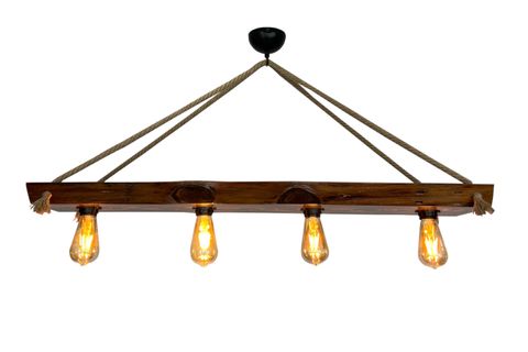 DOĞAL AHŞAP HALATLI DÖRTLÜ RUSTİK DEKORATİF AVİZE, HT176