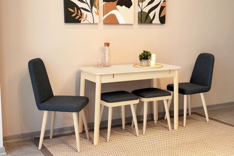 VİNA MİNİ AÇILIR MUTFAK MASA TAKIMI, SEDEF KREM ANTRASİT