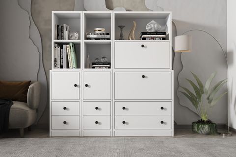 LEKSA DÜŞER KAPAKLI ÇEKMECELİ KİTAPLIK 130 CM BEYAZ KTP-1309-Ç