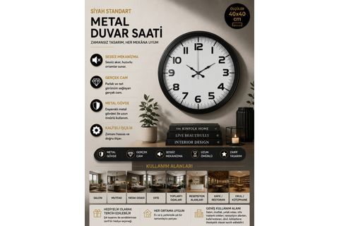 BLACK SİMPLEX METAL DUVAR SAATİ 40 CM
