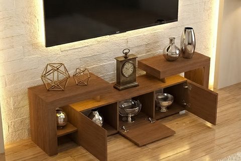 YAGMUR LEDLİ TV ÜNİTESİ, CEVİZ, 200 CM