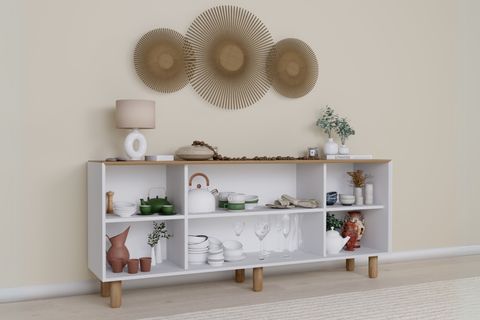 BOHEM SERİSİ NATURA KONSOL, MAT BEYAZ AÇIK CEVİZ