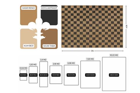 PERA HALI KAHVE VE SİYAH DAMA DESENLİ SİSAL TARZI HALI FM04BL 80X300 CM