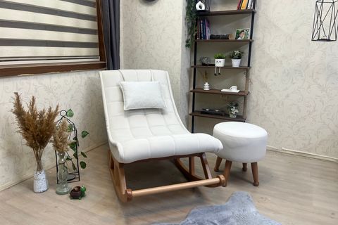 ASEDİA MİSKİN SALLANAN SANDALYE, KREM, AHŞAP, NATUREL AYAK
