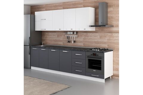 MİNAR  ELA 300 CM MUTFAK DOLABI BEYAZ ANTRASİT 300-A7