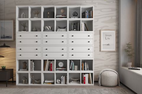 LEXSA ÇOK AMAÇLI KİTAPLIK DOLABI ÇEKMECELİ MODÜLER RAF SİSTEMİ BEYAZ