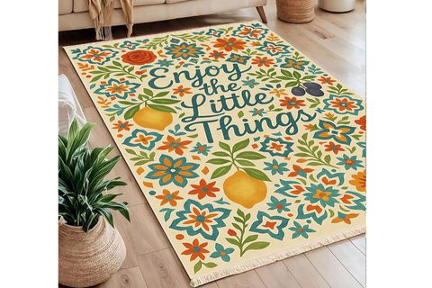 ENJOY THE LİTTLE THİNGS AKDENİZ TEMALI BASKILI DOKUMA TABAN HALI, 284 YNG, 100X150  CM