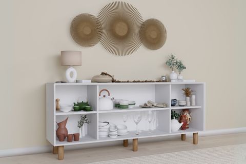 BOHEM SERİSİ NATURA PVC HASIR DESEN KONSOL, MAT BEYAZ, 4 KAPAKLI