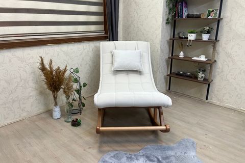 ASEDİA MİSKİN SALLANAN SANDALYE, KREM, AHŞAP, NATUREL AYAK