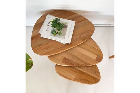 DOĞAL MASİF AHŞAP DAMLA SEHPA SETİ, ÜÇLÜ, KAYIN