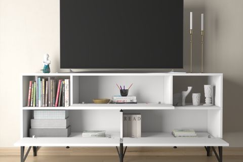 WOOD'N LOVE MİA TV ÜNİTESİ, METAL AYAKLI, BEYAZ SİYAH, 160 CM