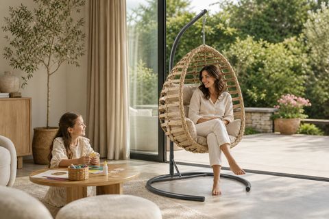 FINDIK TEKLİ RATTAN BAHÇE VE BALKON SALINCAĞI, KAHVERENGİ