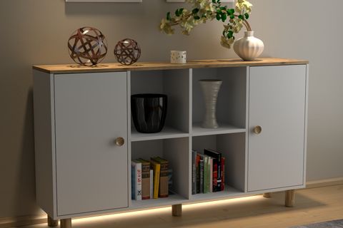 NORA BOHEM LEDLİ KONSOL, 2 KAPAK 4 RAFLI