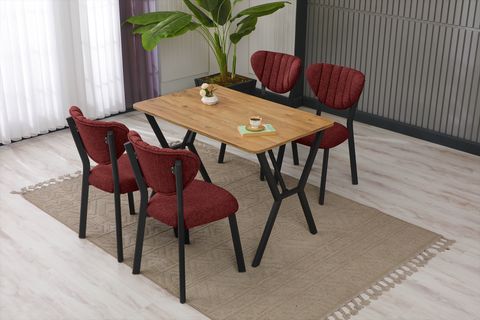ELİS MUTFAK MASA TAKIMI, 4 SANDALYE, CEVİZ, 110X70 CM, BORDO