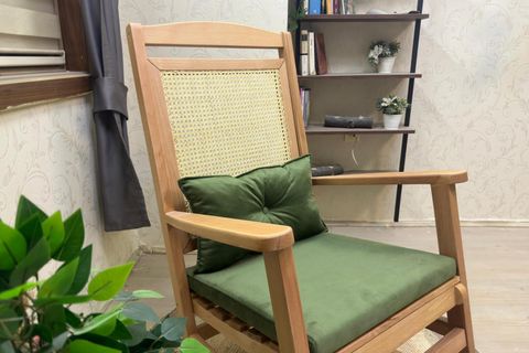 ASEDİA VERANDA HASIRLI MİNDERLİ SALLANAN SANDALYE, YEŞİL, NATUREL AYAK