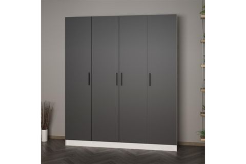 KALE 210 CM 4 KAPAKLI 2B RAF PORTMANTO, BEYAZ ANTRASİT