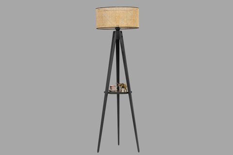 TRİPOD SEHPALI SİLİNDİR LAMBADER, RATTAN SİYAH