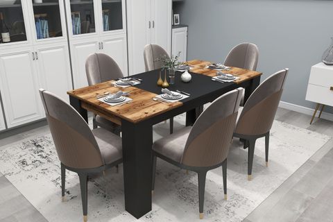 ARNETTİ LİNE MODERN TASARIM YEMEK MUTFAK MASASI CEVİZ, SİYAH - LİNE