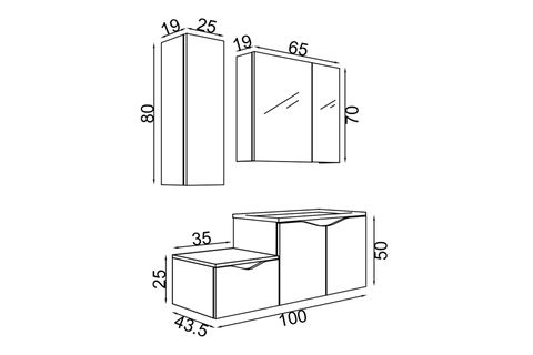 MANİLA BANYO DOLAP TAKIMI+BOY DOLABI, 100 CM
