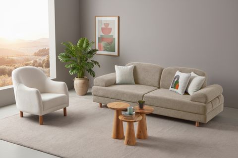 ATHENS YATAKLI SANDIKLI ÜÇLÜ KOLTUK, SÜTLÜ KAHVE