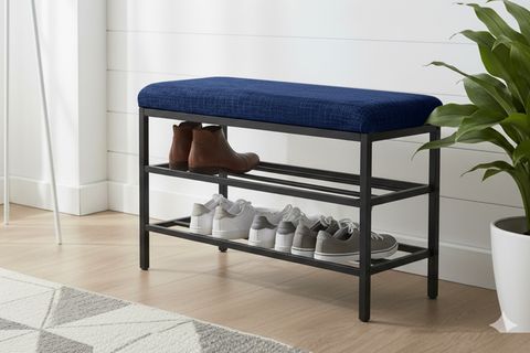 LUXE KETEN KUMAŞLI PUF AYAKKABILIK BENCH, LACİVERT