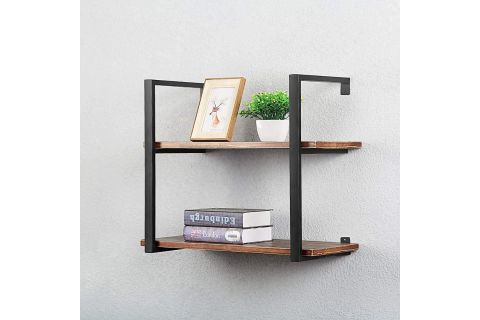 TASNİA SİYAH METAL AHŞAP DUVAR RAFI 60 CM 2 KATLI