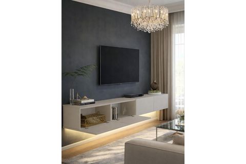 LEDLİ DUVARA MONTE TV ÜNİTESİ, KUMTAŞI, 240 CM