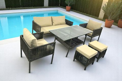 ASSOS ÜÇLÜ RATTAN BAHÇE VE BALKON MOBİLYASI TAKIMI, 2 PUF