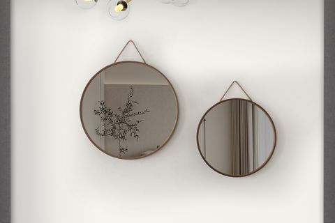 MİRORA İKİLİ YUVARLAK DEKORATİF DUVAR AYNASI, YERLİ CEVİZ,  60-48 CM