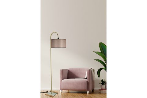 LUMEXX KUMRU SİLİNDİR LAMBADER, ESKİTME AYAK, KOYU HASIR ABAJURLU