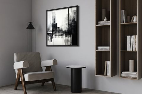 AHŞAP TRAVERTEN DOKULU SOYUT TABLO, BLACK MAT CITY