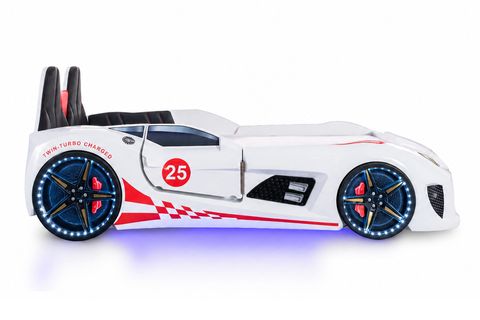 RACEİNG CAR V8 KAPILARI AÇILAN KOLTUKLU FULL LEDLİ ARABALI YATAK, BEYAZ, 100X190