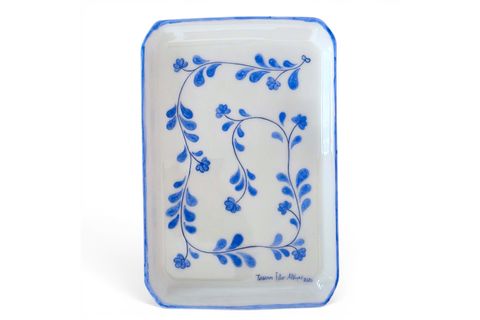 DİKDÖRTGEN GENİŞ TABAK MAVİ BEYAZ