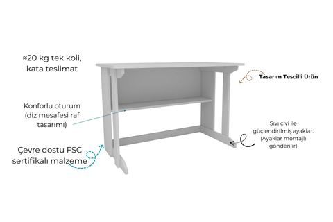 PİLLAR GENİŞ ÇALIŞMA MASASI, BEYAZ, 100X56 CM
