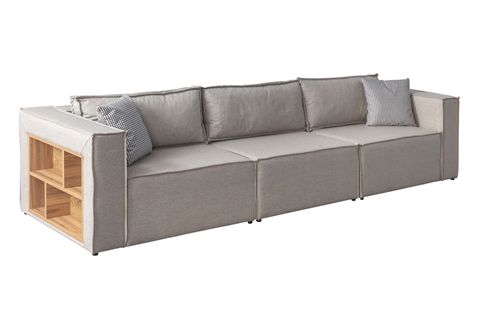 SOFT SIRT MİNDERLİ KİTAPLIKLI MODÜLER KÖŞE KOLTUK TAKIMI, KETEN, KREM